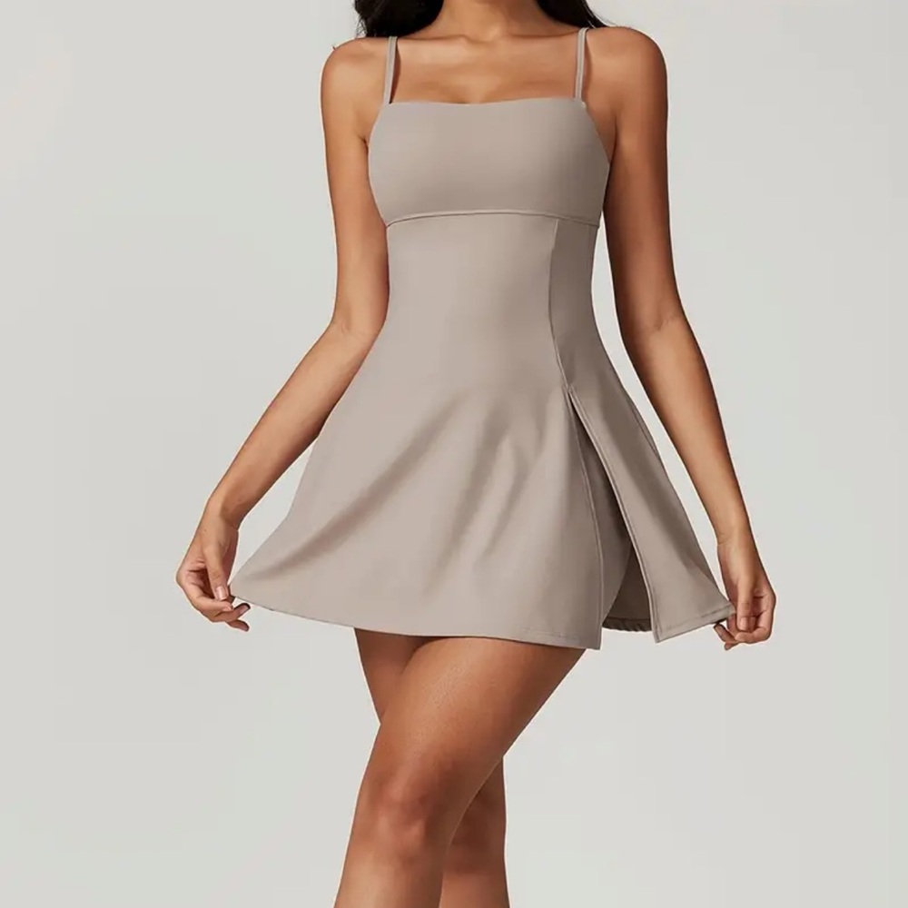 Elegant Beige Sleeveless Dress